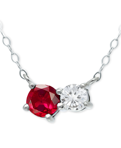 Giani Bernini Lab-created Ruby & Cubic Zirconia Two-stone Pendant Necklace, 16" + 2" Extender, Created For Macy's In Sterling Silver