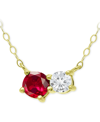 Giani Bernini Lab-grown Ruby & Cubic Zirconia Two-stone Pendant Necklace, 16" + 2" Extender, Created For Macy's In Gold Over Silver