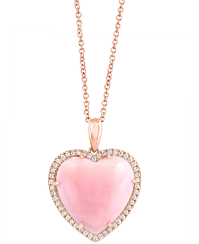 Effy Collection Effy Pink Opal (10-9/10 Ct. T.w.) & Diamond (1/5 Ct. T.w.) Heart 18" Pendant Necklace In 14k Rose Go