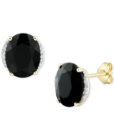 Macy's Onyx & Diamond Accent Oval Stud Earrings In 14k Gold