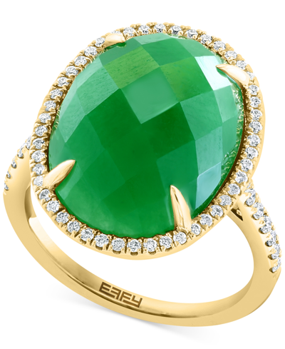 Effy Collection Effy Dyed Green Jade & Diamond (1/3 Ct. T.w.) Halo Ring In 14k Gold In K Yellow Gold