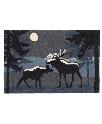 Liora Manne Frontporch Moonlit Moose 2'6" X 4' Outdoor Area Rug In Navy