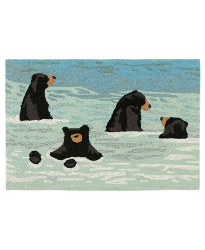 Liora Manne Frontporch Bathing Bears 2'6" X 4' Outdoor Area Rug In Blue