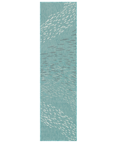 Liora Manne Carmel School Of Fish 1'11" X 7'6" Runner Outdoor Area Rug In Aqua