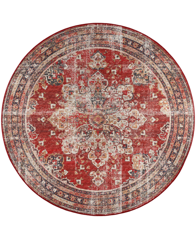 D Style Basilic Bas6 4' X 4' Round Area Rug In Burgundy