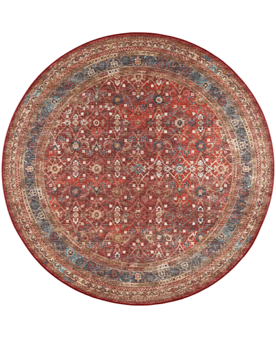 D Style Basilic Bas7 6' X 6' Round Area Rug In Red