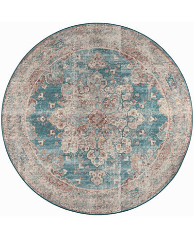 D Style Basilic Bas6 4' X 4' Round Area Rug In Turquoise