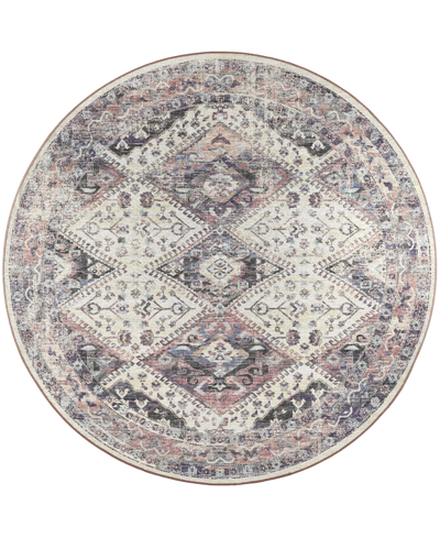 D Style Basilic Bas9 4' X 4' Round Area Rug In Ivory
