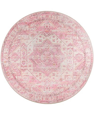 D Style Basilic Bas5 4' X 4' Round Area Rug In Rose