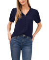 Cece Frill V-neck Button-up Blouse In Classic Navy