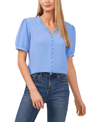 Cece Women's Puff Sleeve Button Front Blouse In Blue Jay