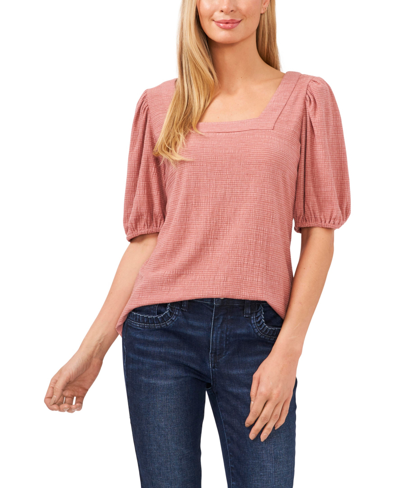 Cece Women's Short Sleeve Eyelet-embroidered Knit Top In Cameo Coral