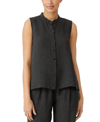 Eileen Fisher Gingham Organic Linen Sleeveless Shirt In Black