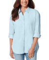 Gloria Vanderbilt Womens Collared Striped Button-down Top In Pale Sky