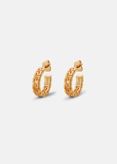 Versace Greca Hoop Earrings, Female, Warm Gold, One Size In Warm Gold