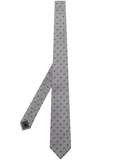 Emporio Armani Logo-print Silk Tie In Silver