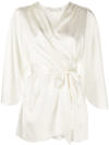 Fleur Du Mal Angel Sleeve Embroidered Silk Robe In White
