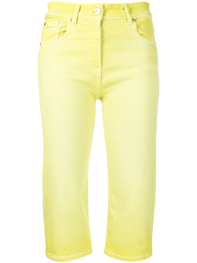 Msgm Mid-rise Cropped Trousers In Yellow