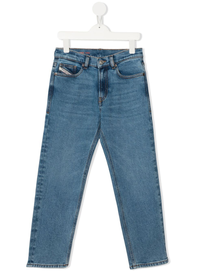 Diesel Kids' Mid-rise Straight-leg Jeans In Blue