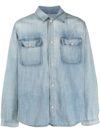Frame Distressed Denim Shirt In Blue