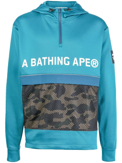 A Bathing Ape Logo-print Hooded Jacket In Blue