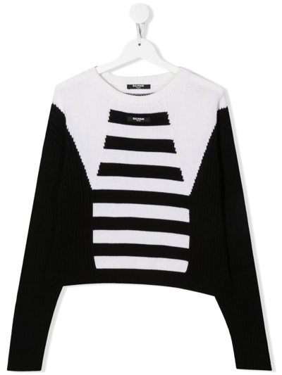 Balmain Teen Geometric-print Jumper In White