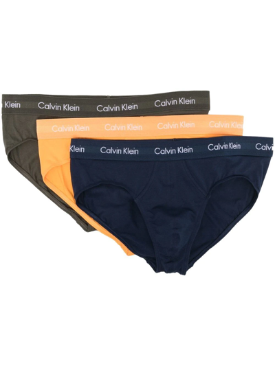 Calvin Klein Underwear Logo-waistband Briefs Set Of 3 In Blue