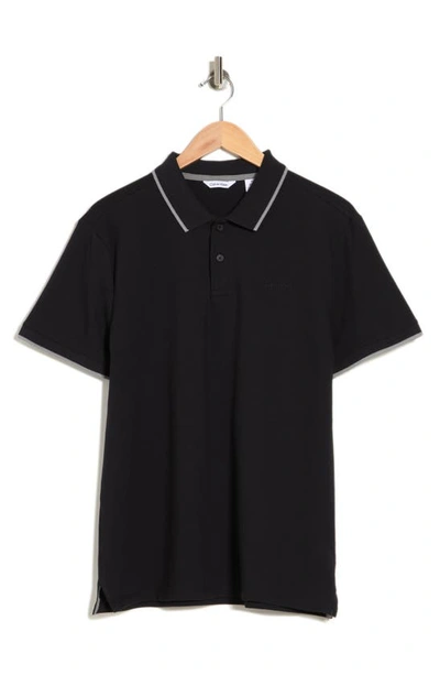 Calvin Klein Stretch Pique Solid Tipped Polo In Black Beauty