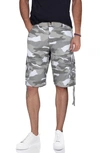 X-ray Men's Belted Twill Piping Cargo Shorts In White Camo