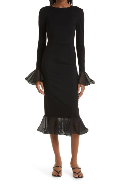 Rotate Birger Christensen Irena Open-back Chiffon-trimmed Stretch-jersey Midi Dress In Black