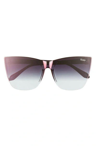 Quay Come Thru 56mm Gradient Cat Eye Sunglasses In Matte Black / Pink Fade Mirror