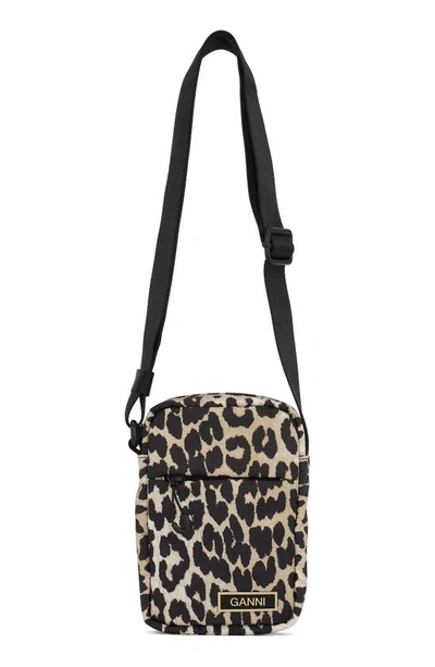 Ganni Recycled Polyester Festival Tech Mini Crossbody Bag In Leopard