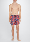 Moncler Patterned Drawstring Swim Shorts In Plum
