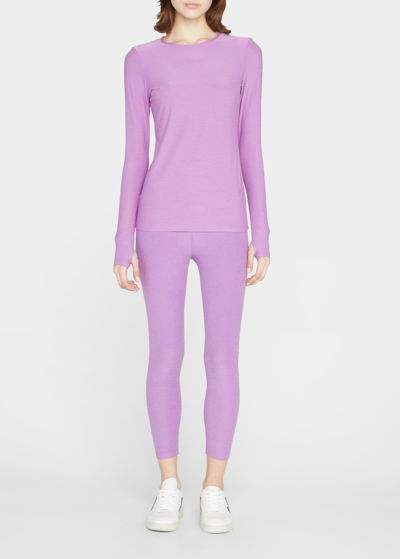 Beyond Yoga Classic Crew Pullover W/ Thumbholes In Bright Iris Heath