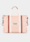 Chloé Gold Trim Logo-print Diaper Bag In 45f Pale Pink