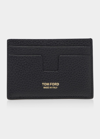 Tom Ford Black T Line Card-holder With Gold-colored Embossed Logo In Grainy Leather Man In Black