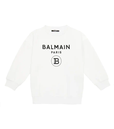 Balmain Kids' Logo Cotton Sweatshirt In 100-bianco