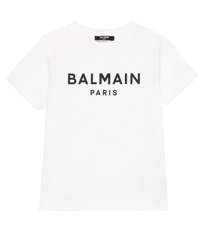 Balmain Kids' Logo Cotton T-shirt In 100-bianco