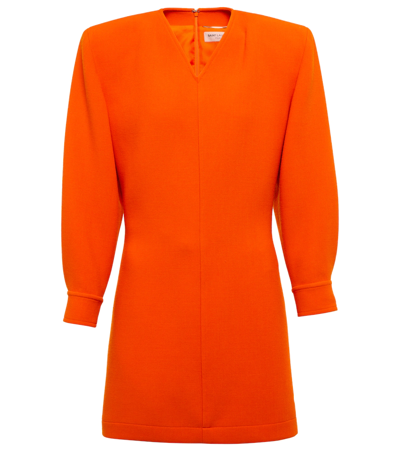 Saint Laurent 双面羊毛绉纱迷你连衣裙 In Orange