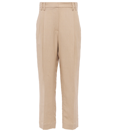 Brunello Cucinelli Cropped Linen-blend Pants In Beige