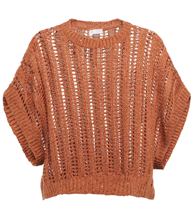 Brunello Cucinelli Linen, Cotton And Silk Sweater Vest In Orange Rust