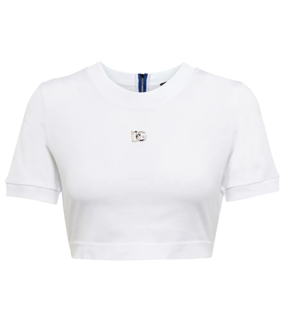 Dolce & Gabbana Embellished Cropped T-shirt In Bianco Ottico