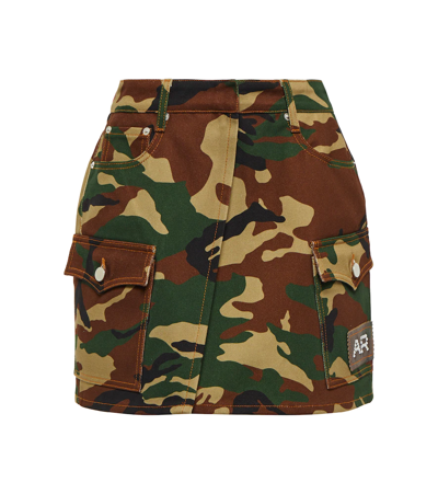 Alessandra Rich High-rise Camouflage Gabardine Miniskirt In Brown-green