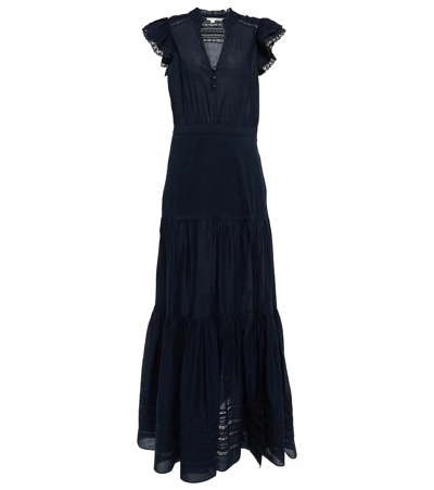 Veronica Beard Satori Lace-trimmed Cotton Maxi Dress In Blue