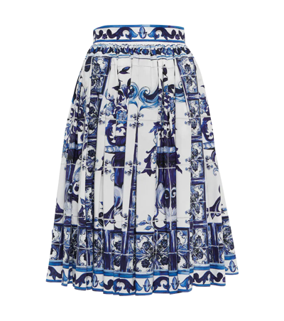 Dolce & Gabbana Tile-print Pleated Poplin Midi Skirt In Tris Maioliche