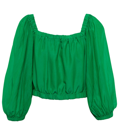 Velvet Cotton And Silk Top In Emerald
