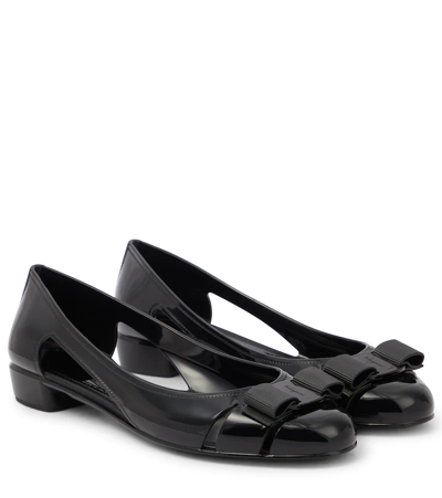 Ferragamo Vara Bow Jelly Cut-out Ballerina Pumps In Nero