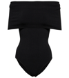 Alaïa Off-shoulder Knit Bodysuit In Black