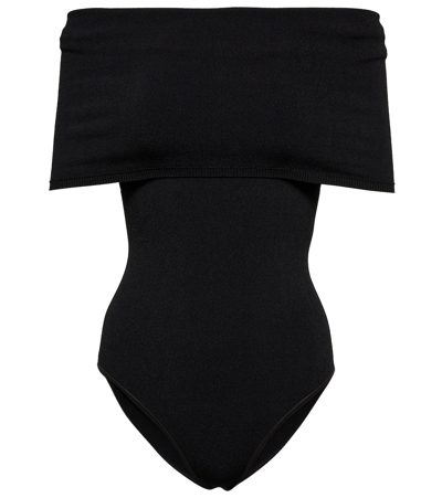 Alaïa Off-shoulder Knit Bodysuit In Nero
