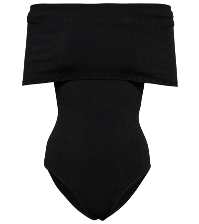 Alaïa Merino Off-shoulder Bodysuit In Black